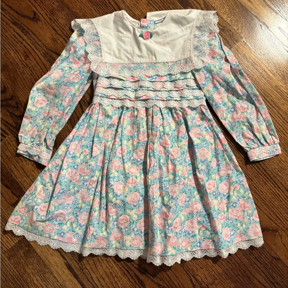 Polly Flinders | Floral Lace Bib Vintage Dress‎ Girls Sz 4